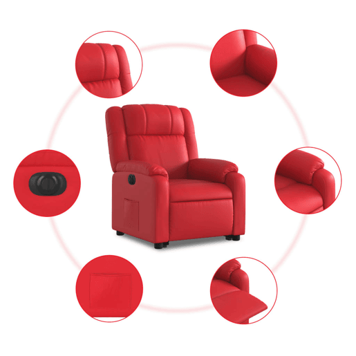 vidaXL Poltrona reclinável elevatória elétrica couro artif. vermelho vidaXL Poltrona reclinável elevatória elétrica couro artif. vermelho
