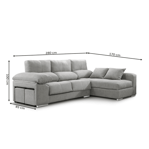 Sofá Chaise Longue Copi. Poltrona reclinável + 2 pufes