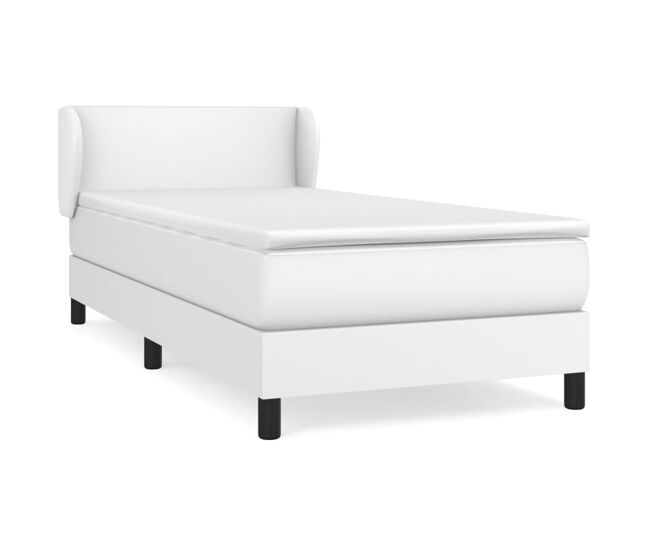 Cama box spring con colchón cuero sintético blanco 80x200 cm diseño plano