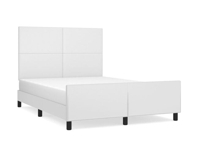 Estructura de cama cabecero cuero sintético blanco 140x200 cm diseño plano