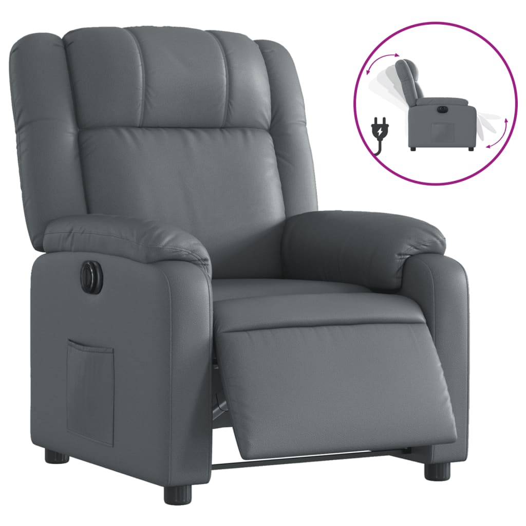 Vidaxl sillón reclinable eléctrico de cuero sintético gris