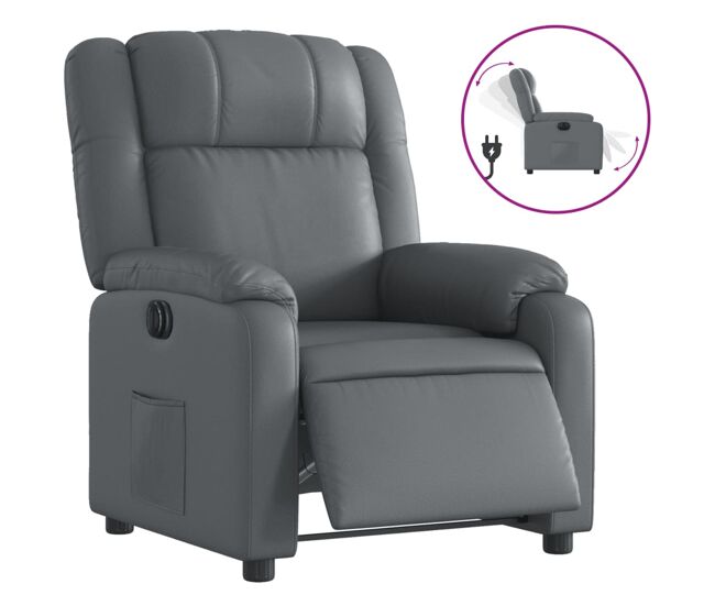 Vidaxl sillón reclinable eléctrico de cuero sintético gris