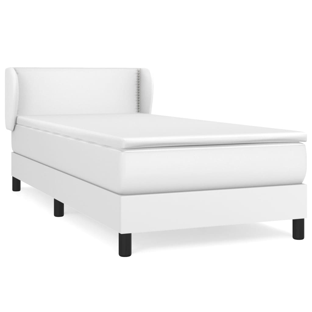 Cama box spring con colchón cuero sintético blanco 100x200 cm liso con clavos