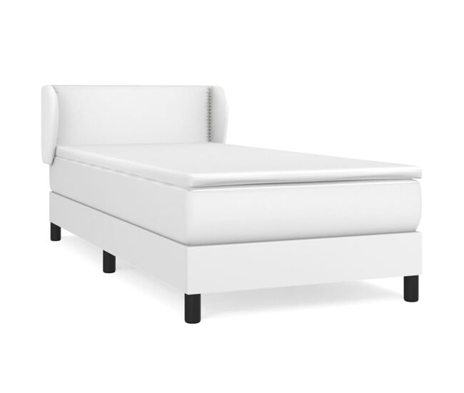Cama box spring con colchón cuero sintético blanco 100x200 cm liso con clavos