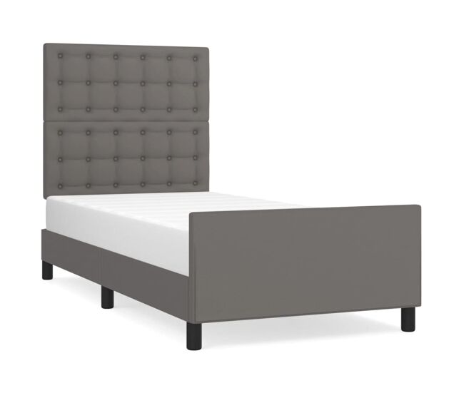 Estructura de cama con cabecero cuero sintético gris 90x200 cm botones