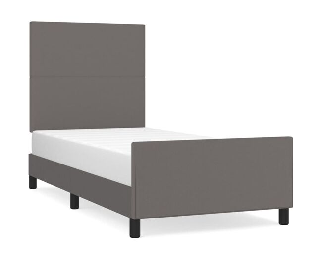 Estructura de cama con cabecero cuero sintético gris 90x200 cm diseño plano
