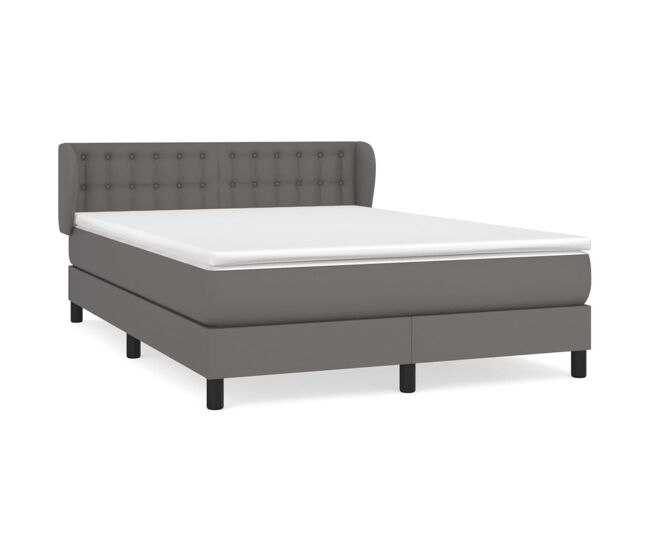 Cama box spring con colchón cuero sintético gris 140x190 cm botones