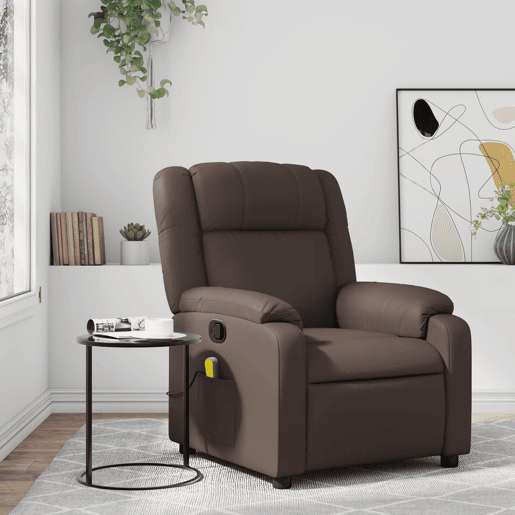 vidaXL Poltrona de massagens reclinável couro artificial castanho