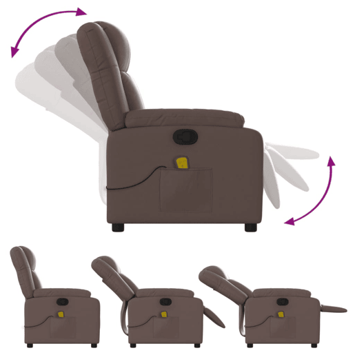 vidaXL Poltrona de massagens reclinável couro artificial castanho
