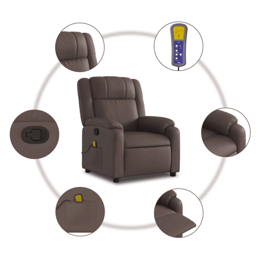 vidaXL Poltrona de massagens reclinável couro artificial castanho