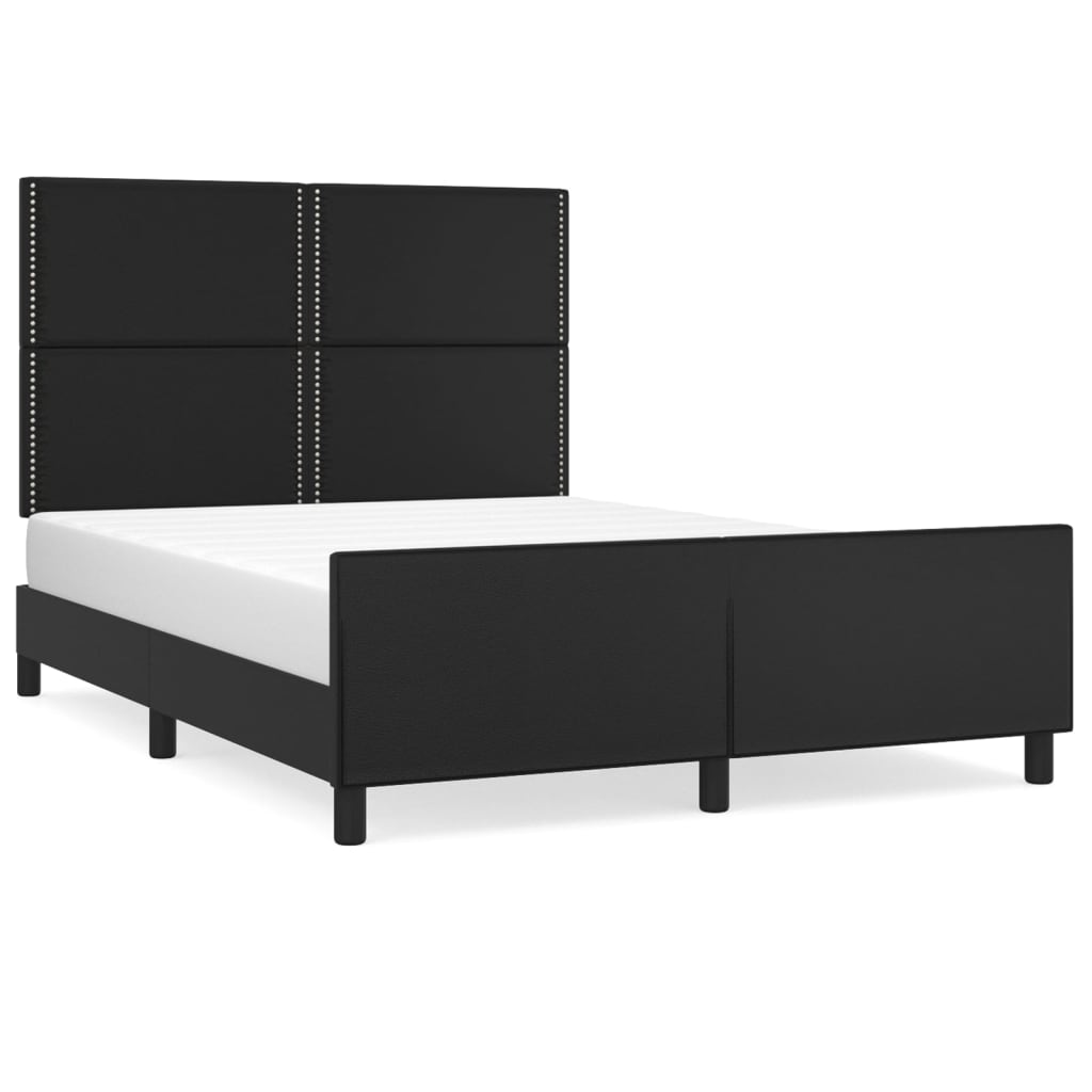 Estructura de cama con cabecero cuero sintético negro 140x190cm liso con clavos
