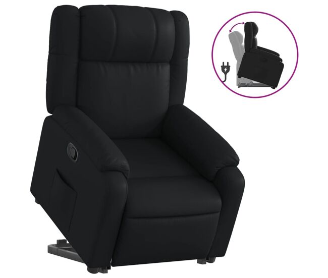 Vidaxl sillón reclinable elevable cuero artificial negro