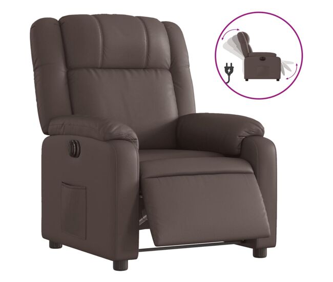 Vidaxl sillón reclinable eléctrico de cuero sintético marrón