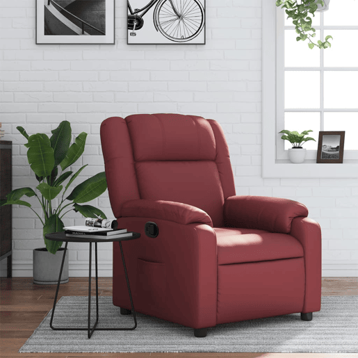 vidaXL Poltrona reclinável couro artificial vermelho tinto