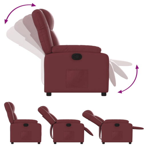 vidaXL Poltrona reclinável couro artificial vermelho tinto