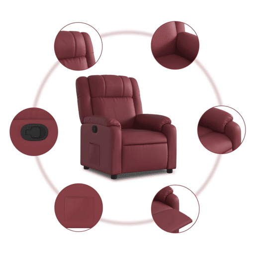vidaXL Poltrona reclinável couro artificial vermelho tinto
