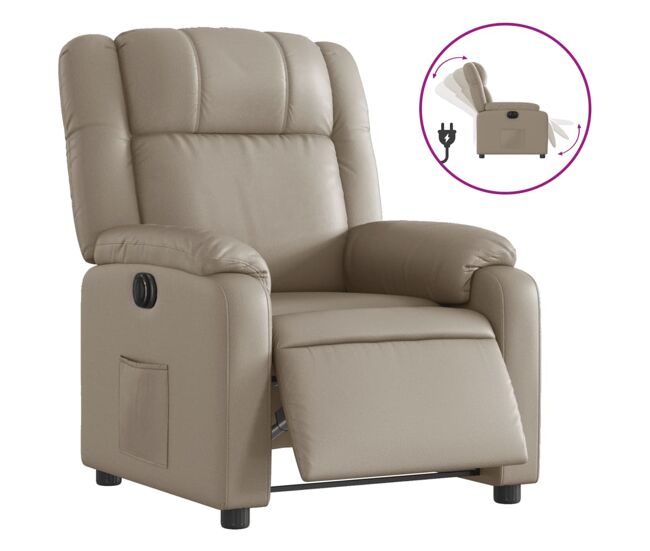 Vidaxl sillón reclinable eléctrico de cuero sintético color capuchino