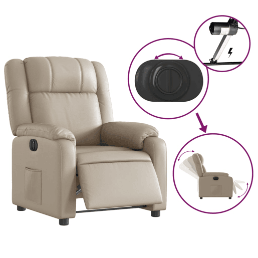vidaXL Poltrona reclinável elétrica couro artificial cor cappuccino