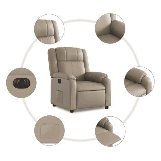 vidaXL Poltrona reclinável elétrica couro artificial cor cappuccino