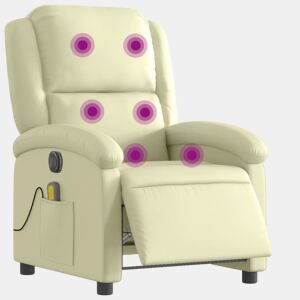 vidaXL Poltrona massagens reclinável elétrica couro genuíno creme