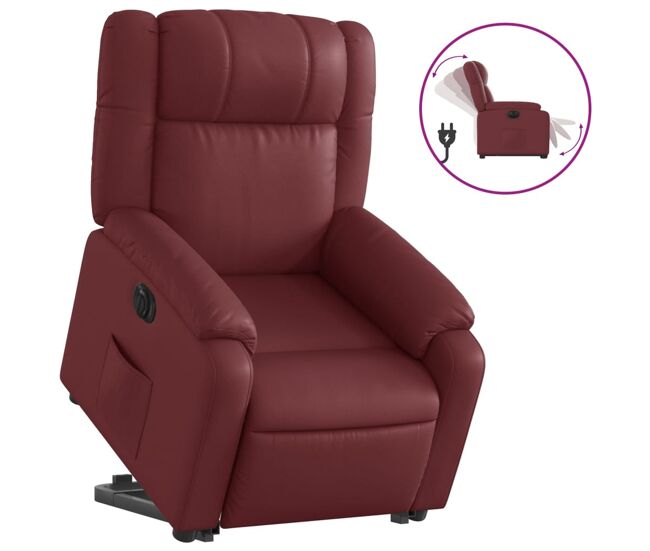 Vidaxl sillón elevable eléctrico cuero artificial rojo tinto