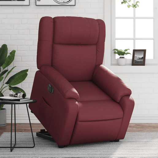 vidaXL Poltrona reclin. elevatória elétrica couro artif vermelho-tinto vidaXL Poltrona reclin. elevatória elétrica couro artif vermelho-tinto
