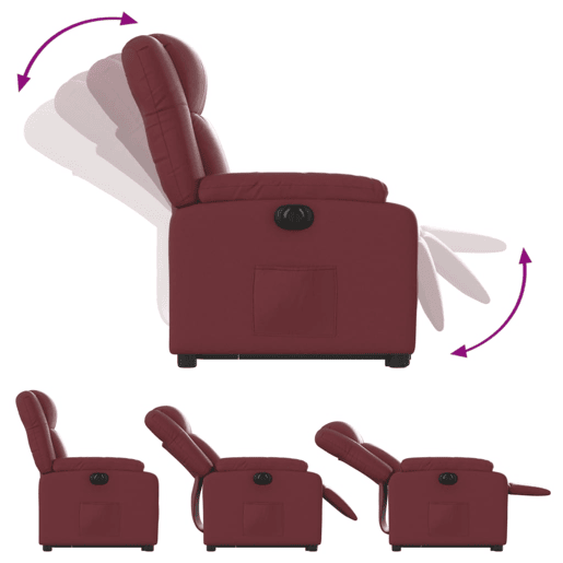 vidaXL Poltrona reclin. elevatória elétrica couro artif vermelho-tinto vidaXL Poltrona reclin. elevatória elétrica couro artif vermelho-tinto