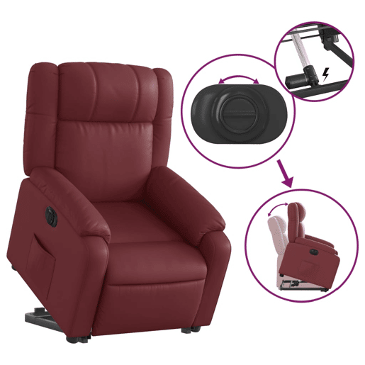 vidaXL Poltrona reclin. elevatória elétrica couro artif vermelho-tinto vidaXL Poltrona reclin. elevatória elétrica couro artif vermelho-tinto
