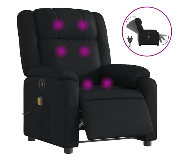 Vidaxl sillón de masaje reclinable eléctrico cuero sintético negro