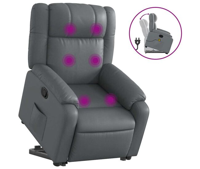 Vidaxlsillón reclinable de masaje de pie cuero artificial gris