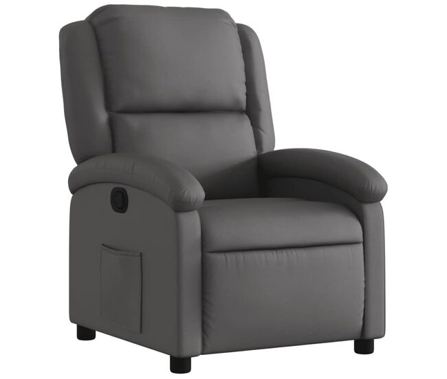 Vidaxl sillón reclinable de cuero auténtico gris