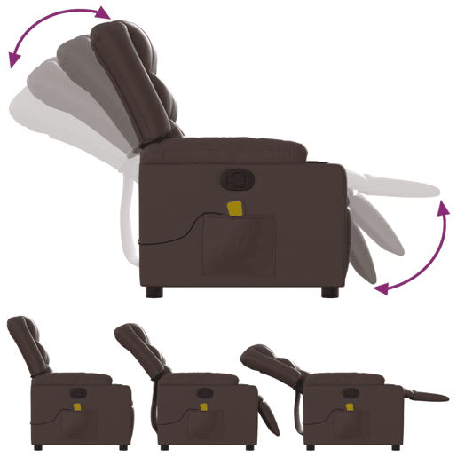 vidaXL Poltrona de massagens reclinável couro artificial castanho