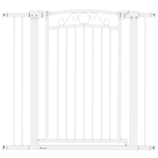 PawHut Barreira de Segurança para Cães Extensível 76-102 cm Barreira para Animais de Estimação Barreira para Cães com 2 Extensões Duplo Bloqueio para Escada Branco