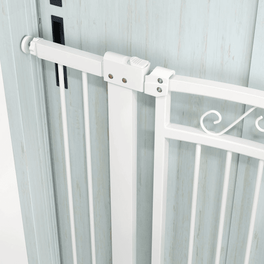 PawHut Barreira de Segurança para Cães Extensível 76-102 cm Barreira para Animais de Estimação Barreira para Cães com 2 Extensões Duplo Bloqueio para Escada Branco