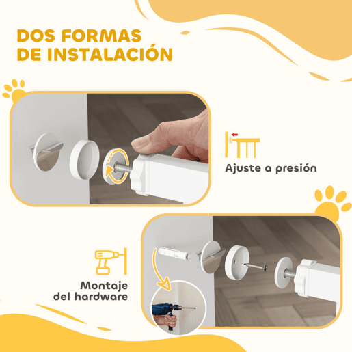 PawHut Barreira de Segurança para Cães Extensível 76-102 cm Barreira para Animais de Estimação Barreira para Cães com 2 Extensões Duplo Bloqueio para Escada Branco