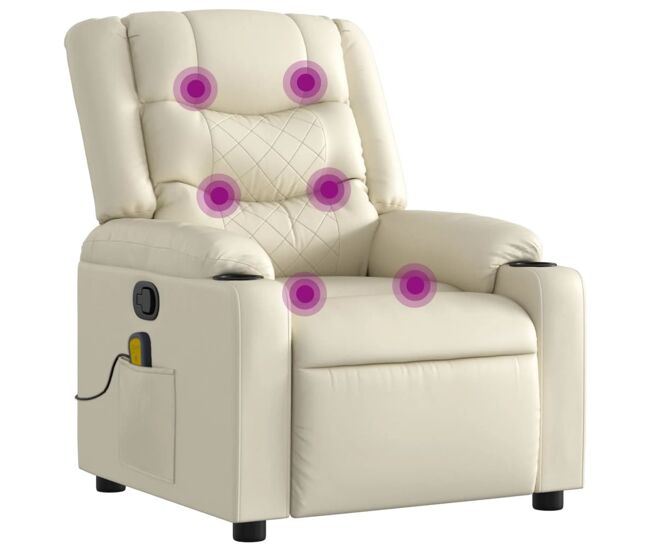 Vidaxl sillón reclinable de masaje cuero sintético crema
