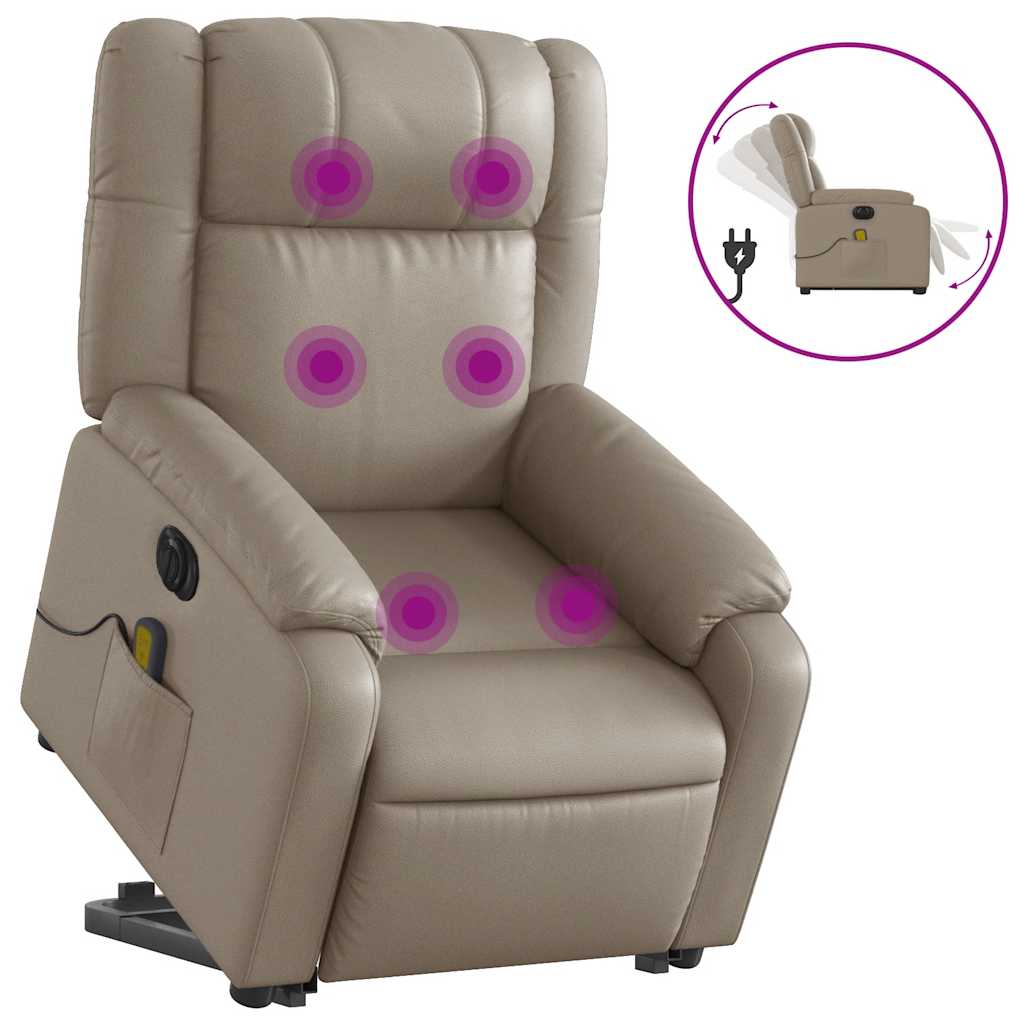 Vidaxl sillón reclinable de masaje eléctrico cuero sintético capuchino