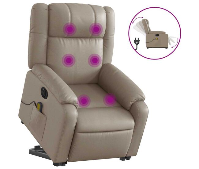 Vidaxl sillón reclinable de masaje eléctrico cuero sintético capuchino