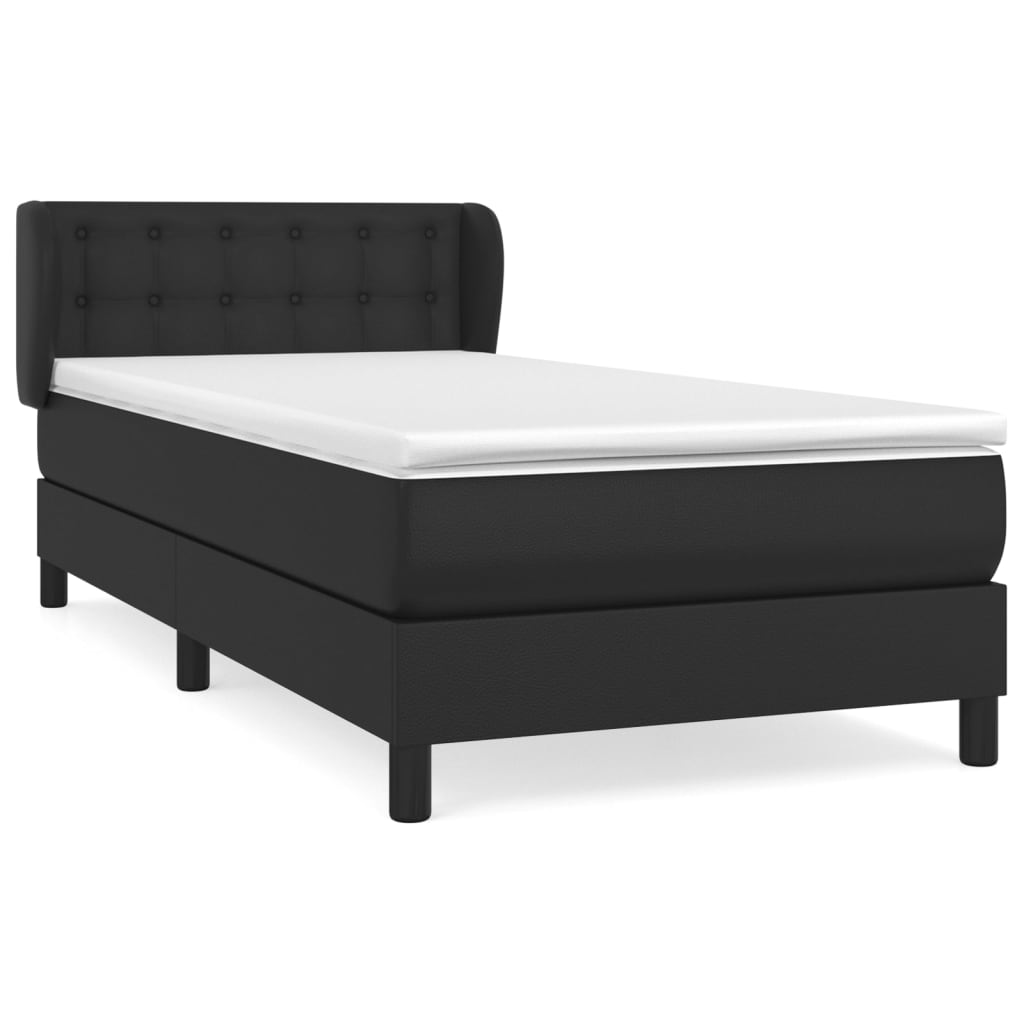 Cama box spring con colchón cuero sintético negro 90x190 cm botones