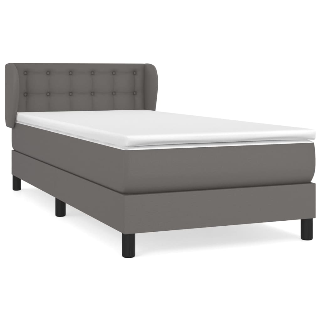 Cama box spring con colchón cuero sintético gris 90x200 cm botones