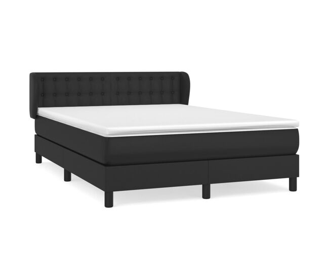 Cama box spring con colchón cuero sintético negro 140x200cm botones
