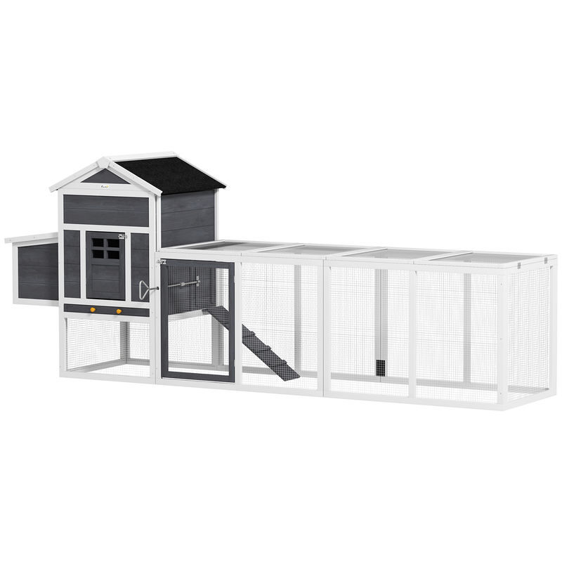 Pawhut gallinero para exterior grande de madera, 297,5x68x118 cm para 3-6 gallinas, gallinero con nido, corral, bandeja extraíble, techo asfáltico,