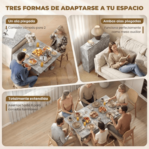 HOMCOM Mesa de Sala de Jantar Dobrável Mesa de Madeira com 2 Prateleiras de Armazenamento e Rodas para Cozinha 75x140x74 cm Cinza