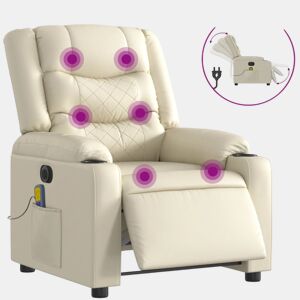 vidaXL Poltrona massagens reclinável elétrica couro artificial creme