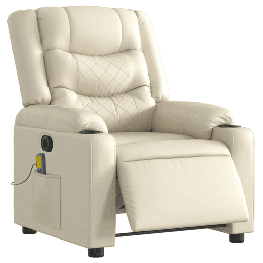 vidaXL Poltrona massagens reclinável elétrica couro artificial creme