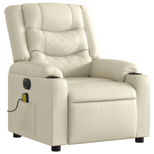 vidaXL Poltrona massagens reclinável elétrica couro artificial creme