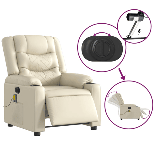 vidaXL Poltrona massagens reclinável elétrica couro artificial creme