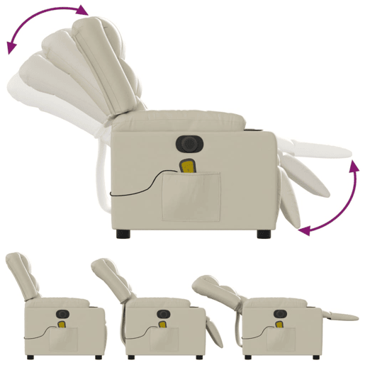 vidaXL Poltrona massagens reclinável elétrica couro artificial creme
