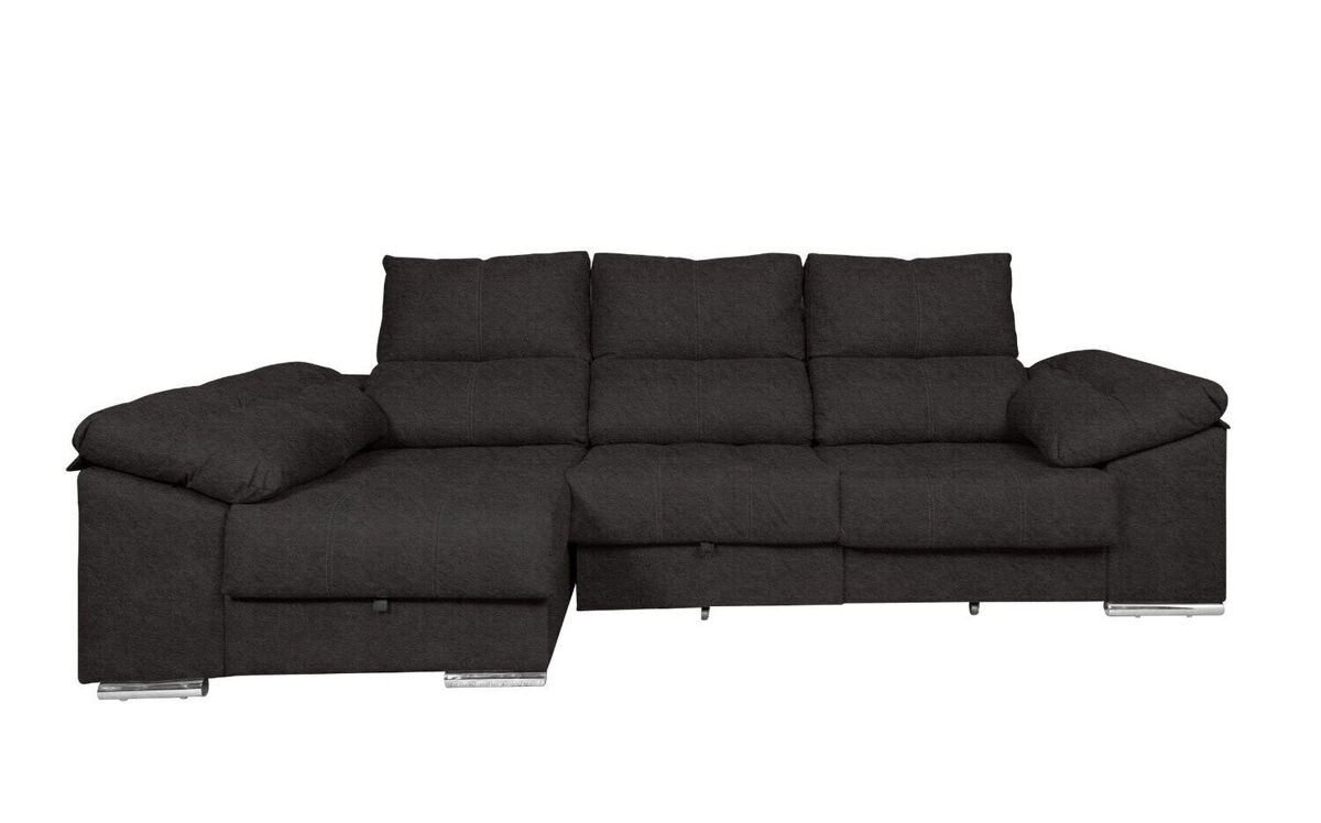 Sofa Cama Chaise Longue Yago. Reclinable, con Arcon + 2 pufs