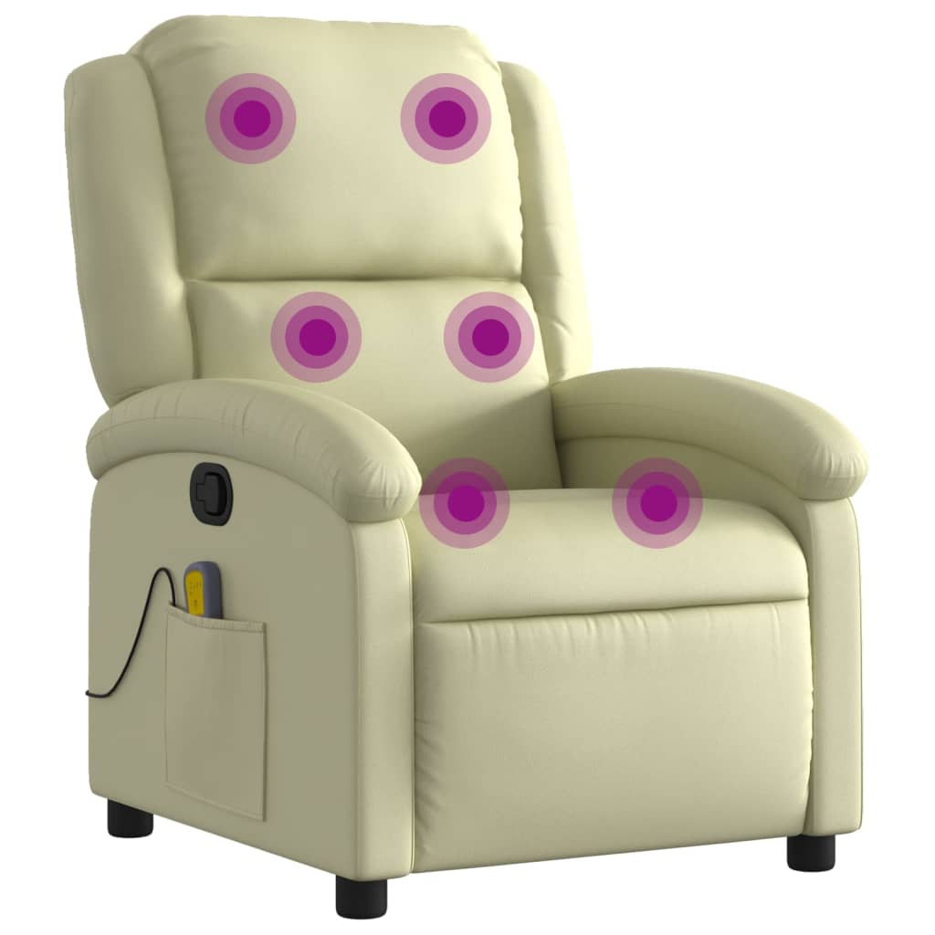 Vidaxl sillón reclinable de masaje cuero auténtico crema